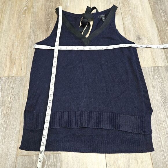 J. Crew Navy Blue Cotton Sleeveless Knit Tank Top Ribbon Trim Women's Small - Picture 4 of 7